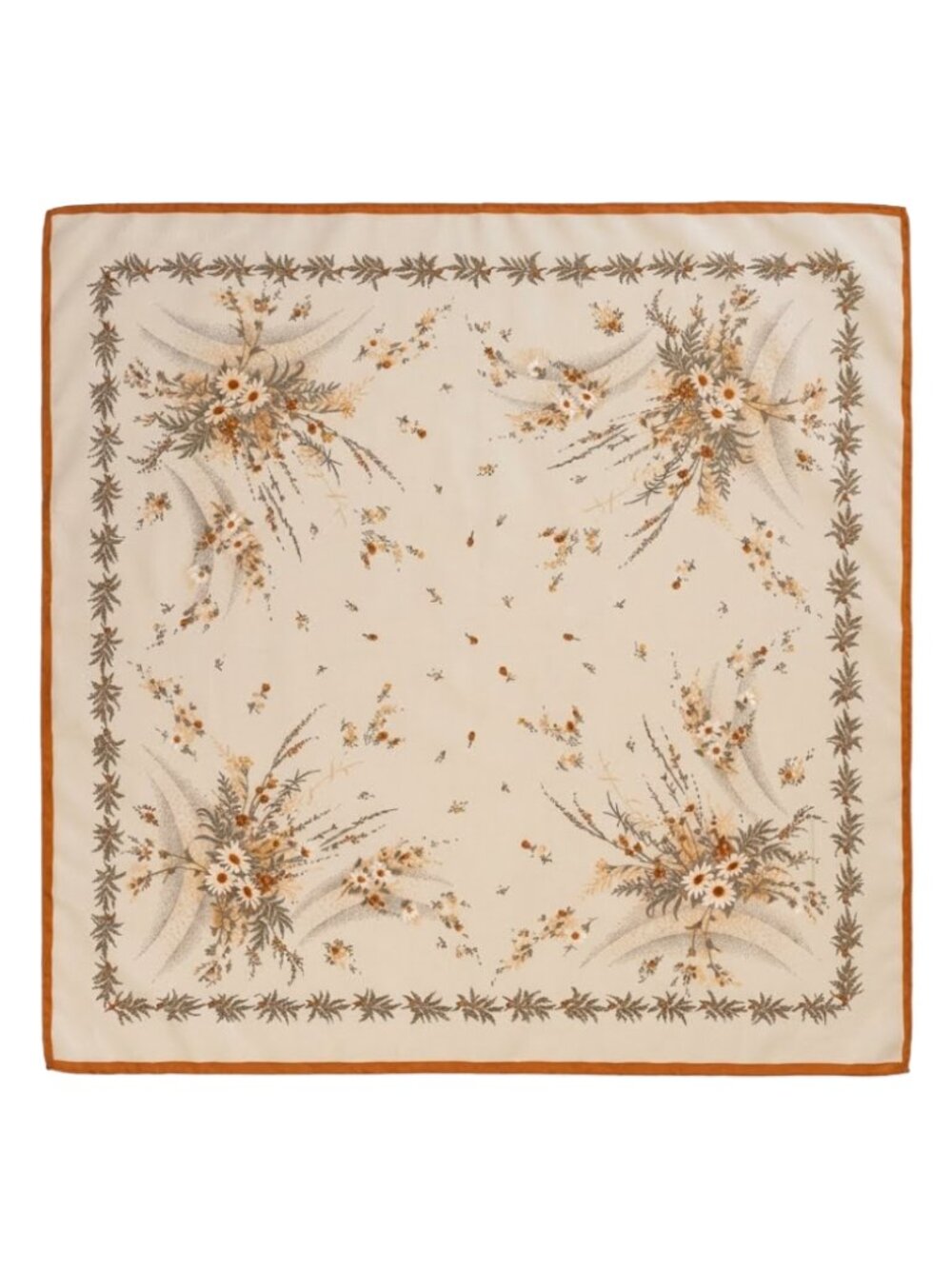Vintage Leonardi Italian Floral Square Scarf Cream Orange Cottagecore